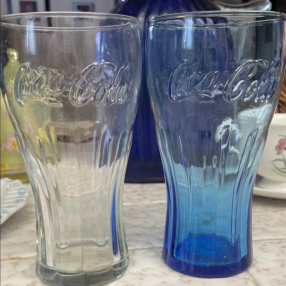 Coca-Cola Embossed Glass Set - Clear and Blue